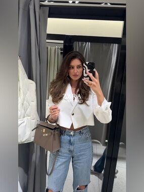 Zara NWT White Cropped Single-Button Blazer Size Small Modern Chic Oversized Fit